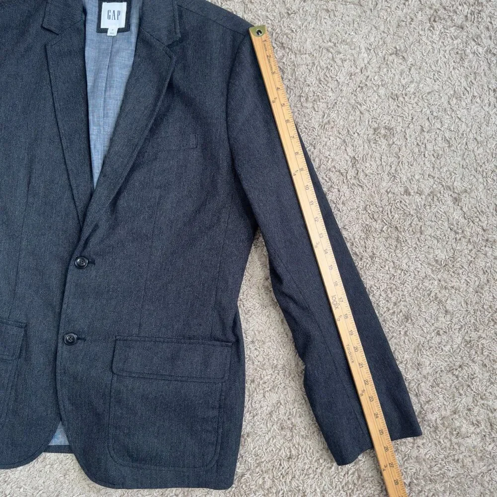 Gap Blazer Mens Medium Black Gray Herringbone 2 Button Sport Coat Jacket